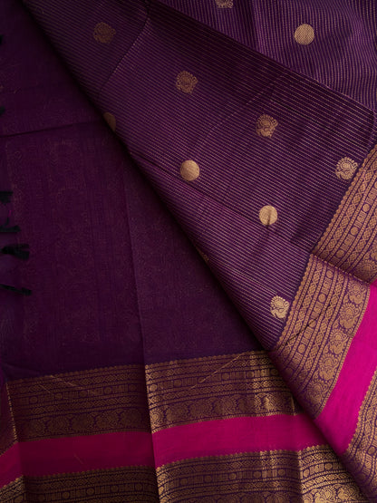 Kanchi cotton saree with Vairaoosi & butta weaves & grand pallu - purple