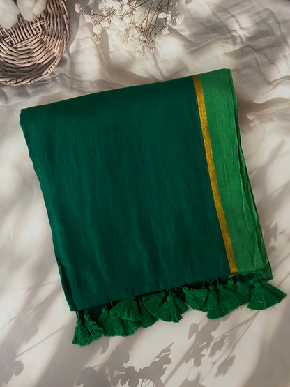 Green Mul mul saree with zari border