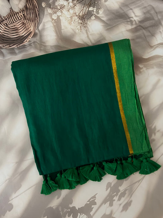 Green Mul mul saree with zari border