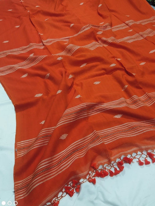 Handloom mul saree Burnt Orange
