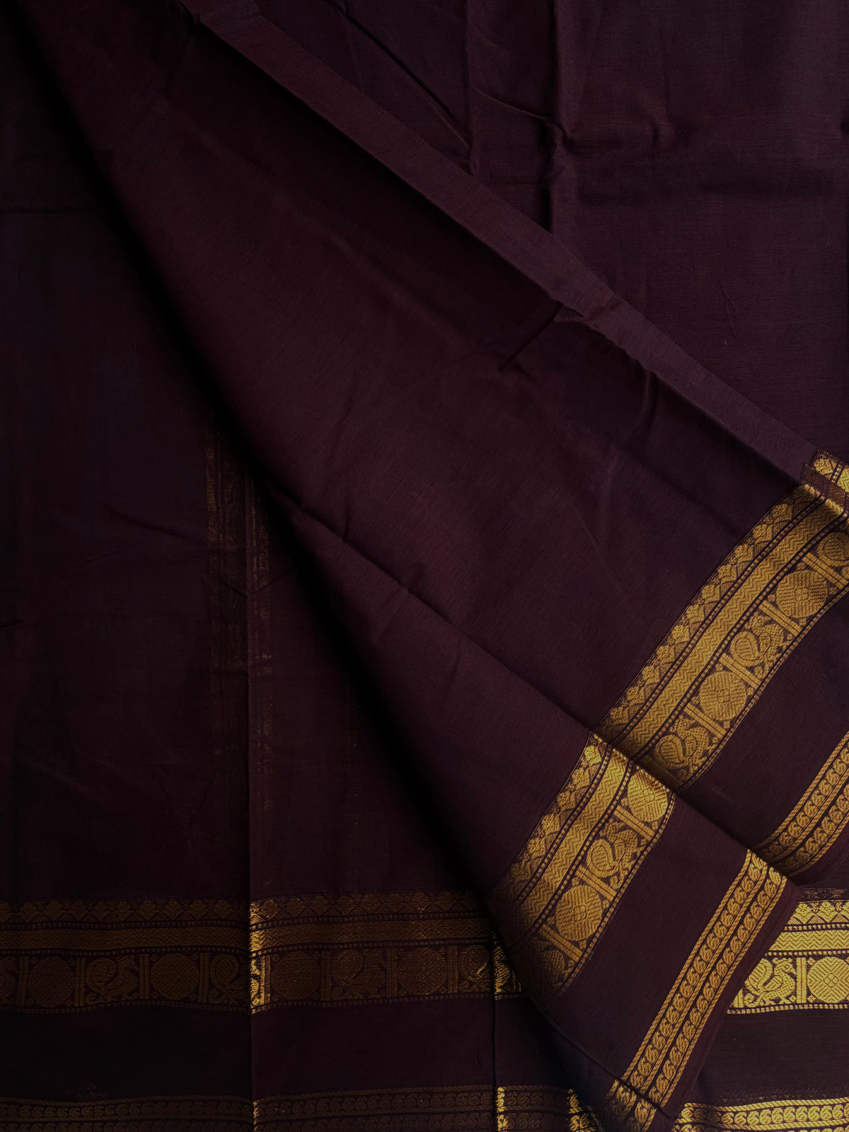 Kanchi cotton saree with zari weaves - brown