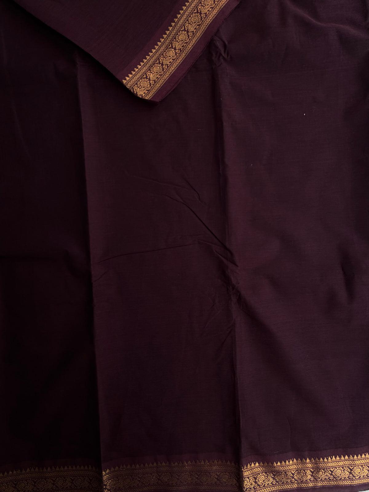 Kanchi cotton saree with minimal zari border - brown