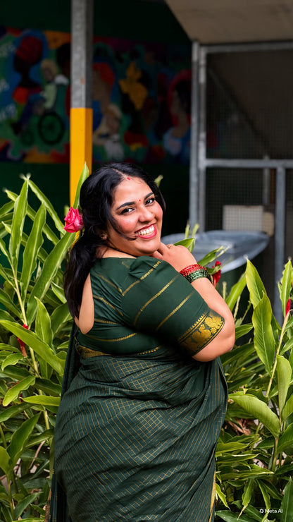 Sungudi cotton saree in checks - green