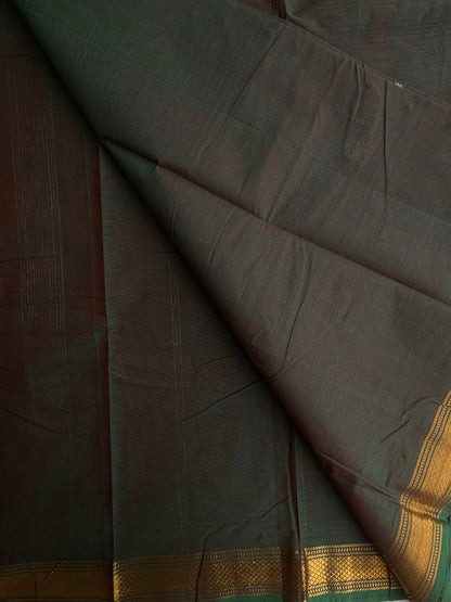 Kanchi cotton saree with annam zari weaves - dual toned green