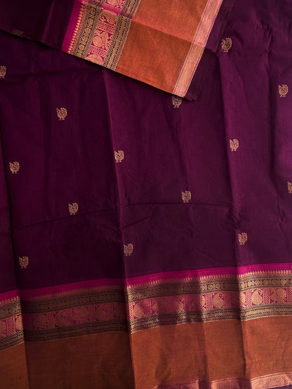 Kanchi cotton with annam zari butta weaves & grand pallu