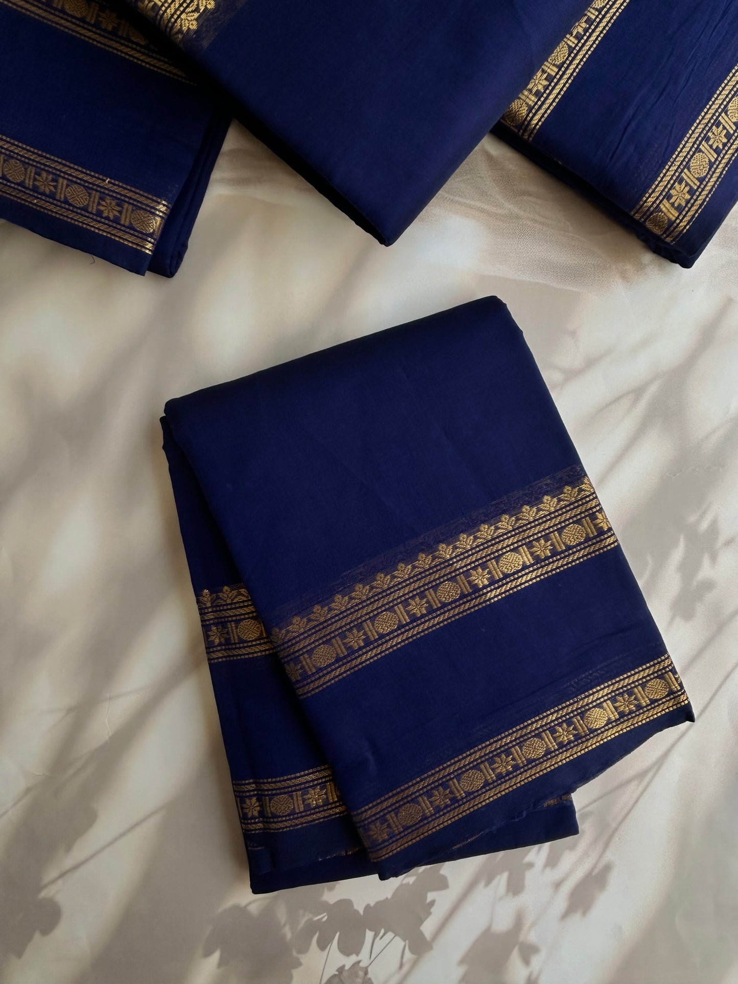 Blue Kanchi cotton saree with zari border