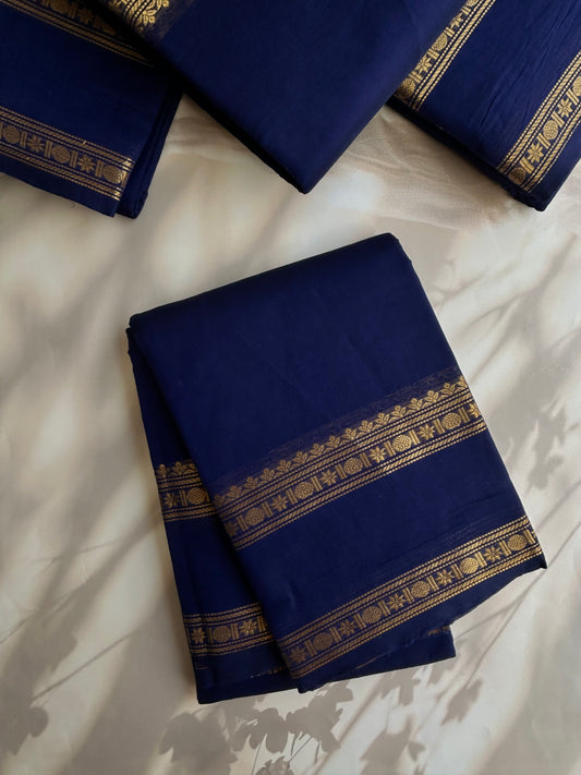 Blue Kanchi cotton saree with zari border