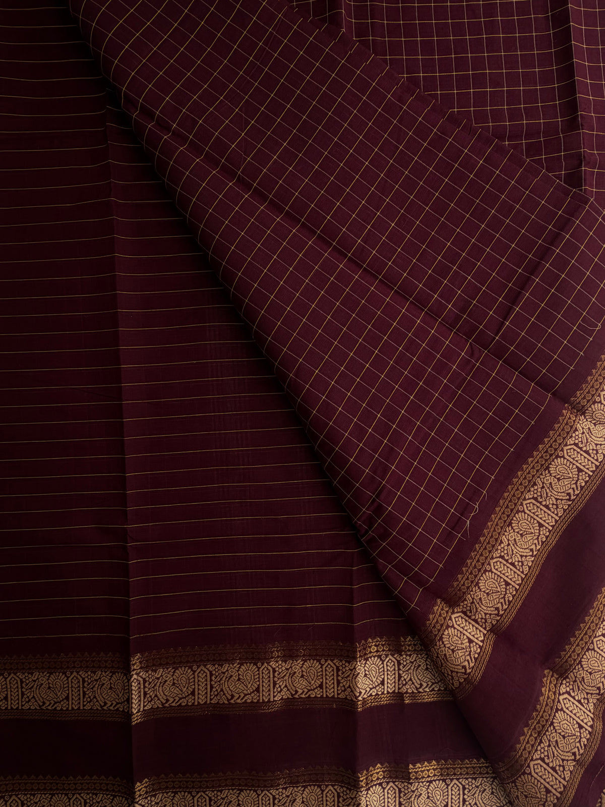 Kanchi cotton saree in kattam pattern brown