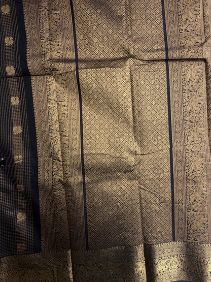 Kanchi cotton saree in mini kattam & butta weaves & grand pallu black