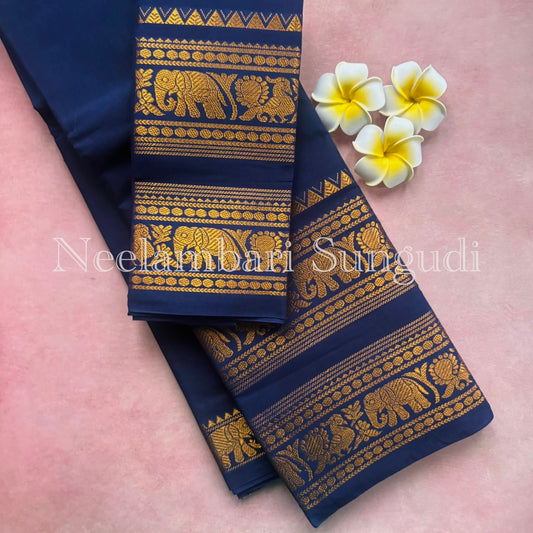 Sungudi saree with rettapett border - blue