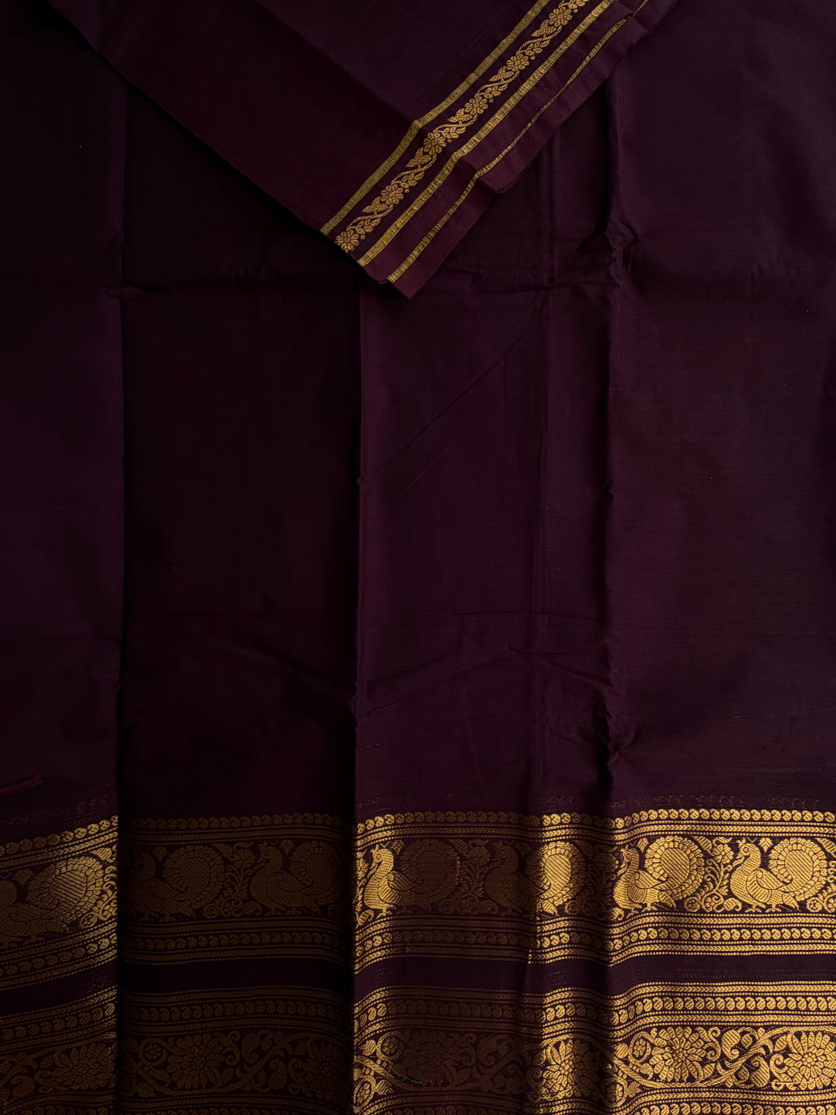 Kanchi cotton saree with rettapet border brown