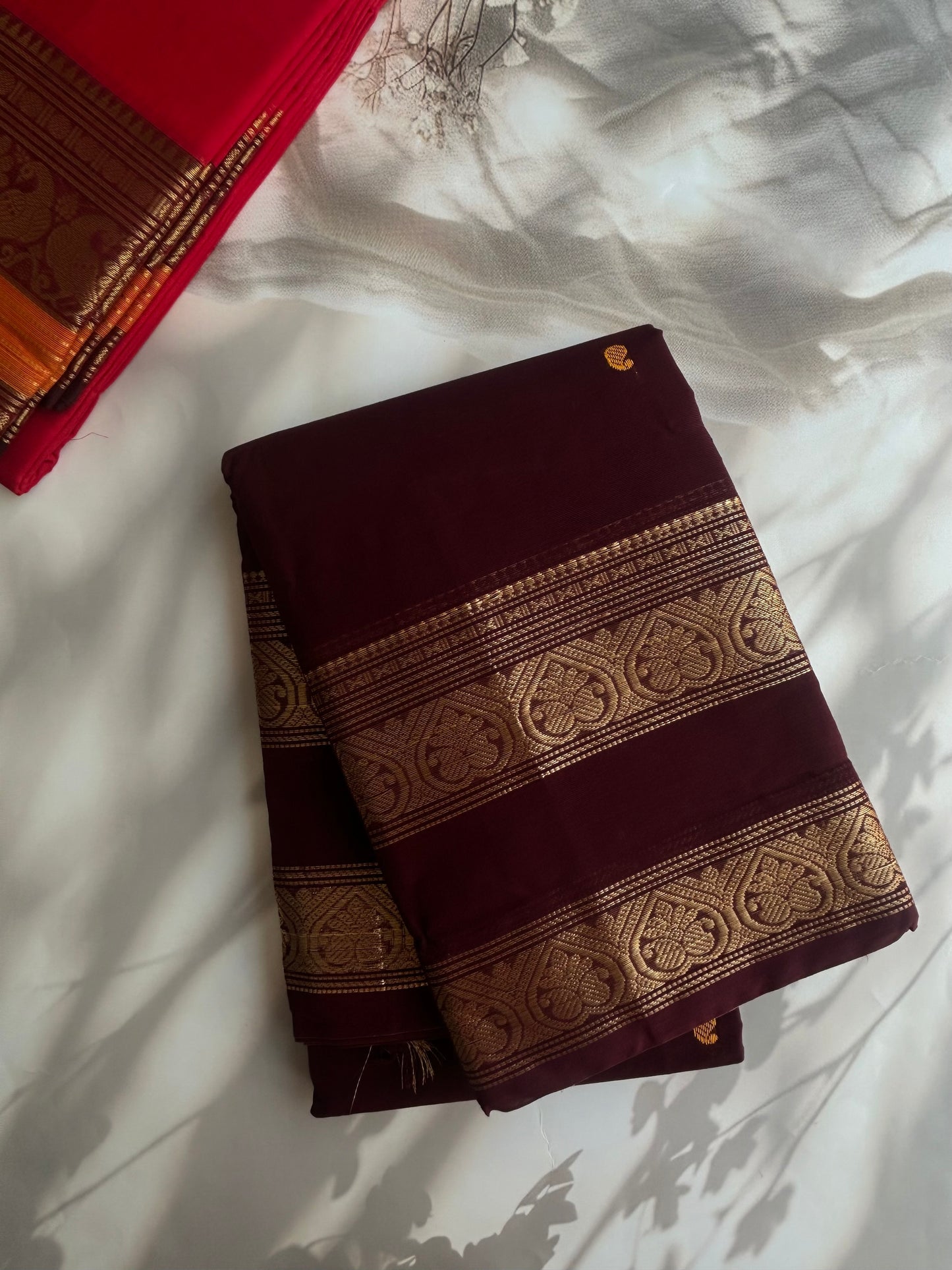 Kanchi cotton saree with butta weaves - brown