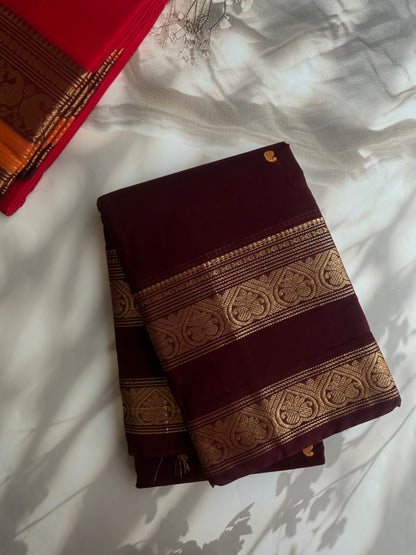 Kanchi cotton saree with butta weaves - brown