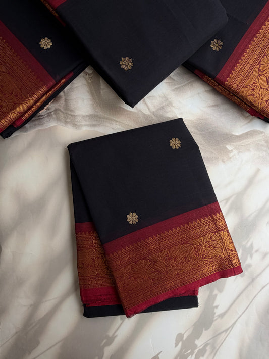 Kanchi cotton saree with butta weaves & grand pallu - black