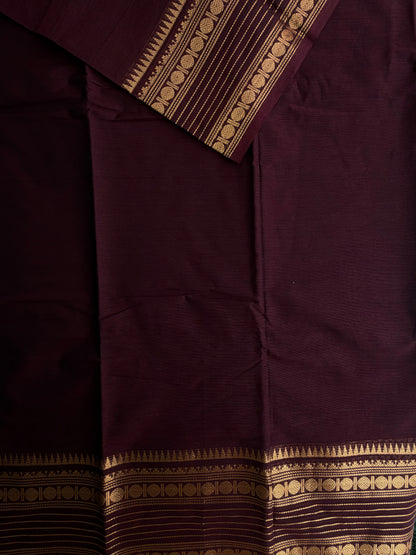 Kanchi cotton saree with zari weaves brown