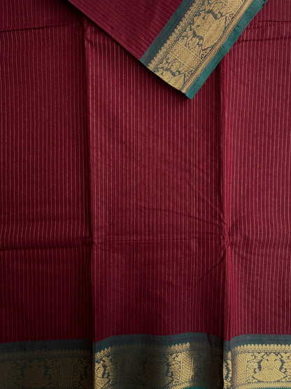 Kanchi cotton saree with Vairaoosi weaves maroon