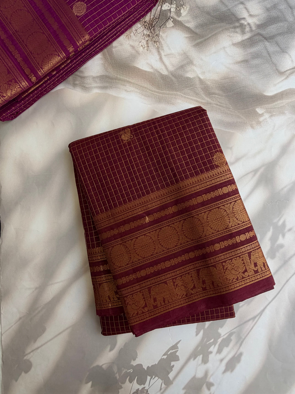 Kanchi cotton saree with zari kattam & butta weaves with grand pallu - brown
