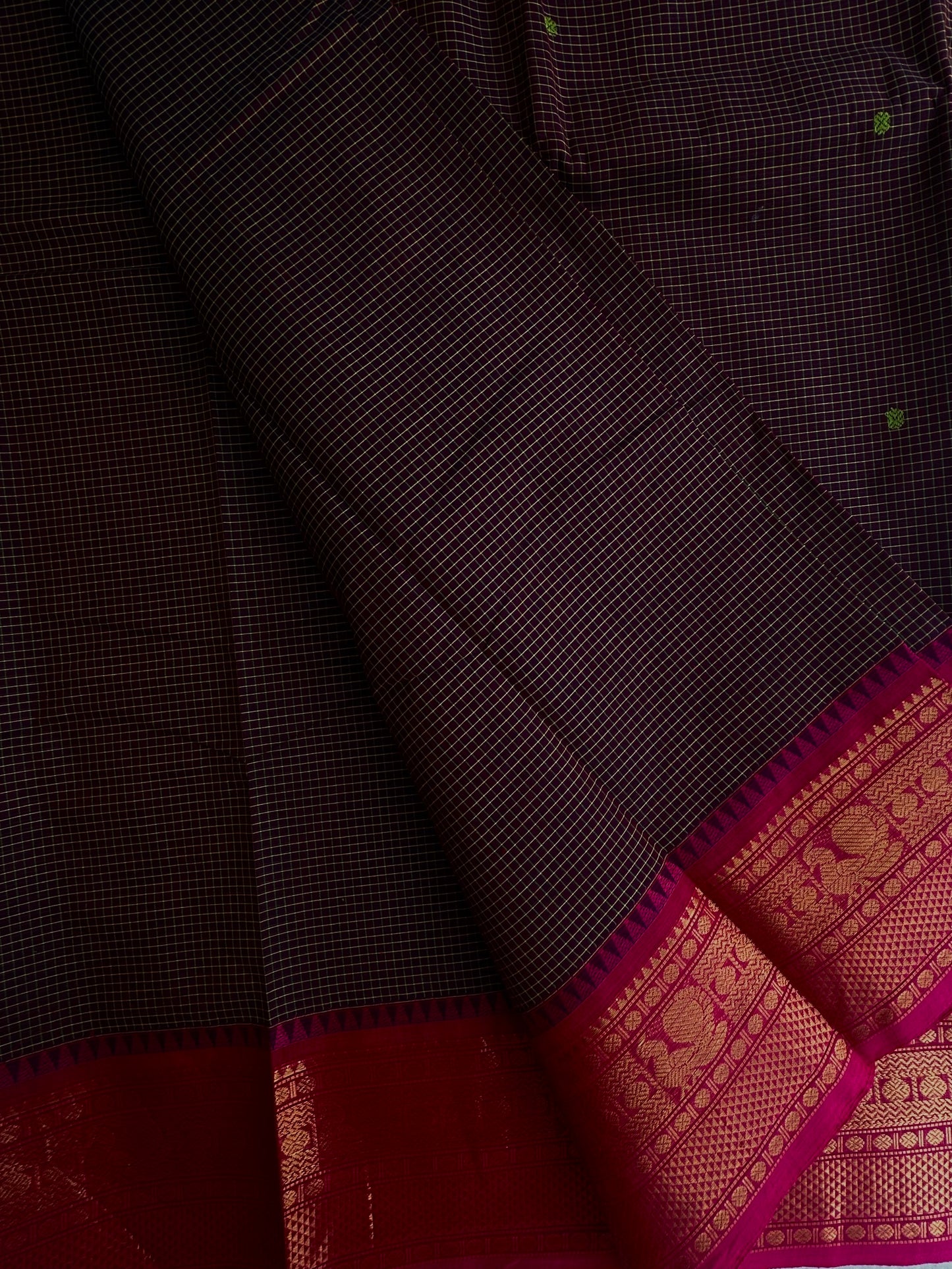 Kanchi cotton saree with checks and butta weaves