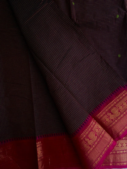 Kanchi cotton saree with checks and butta weaves