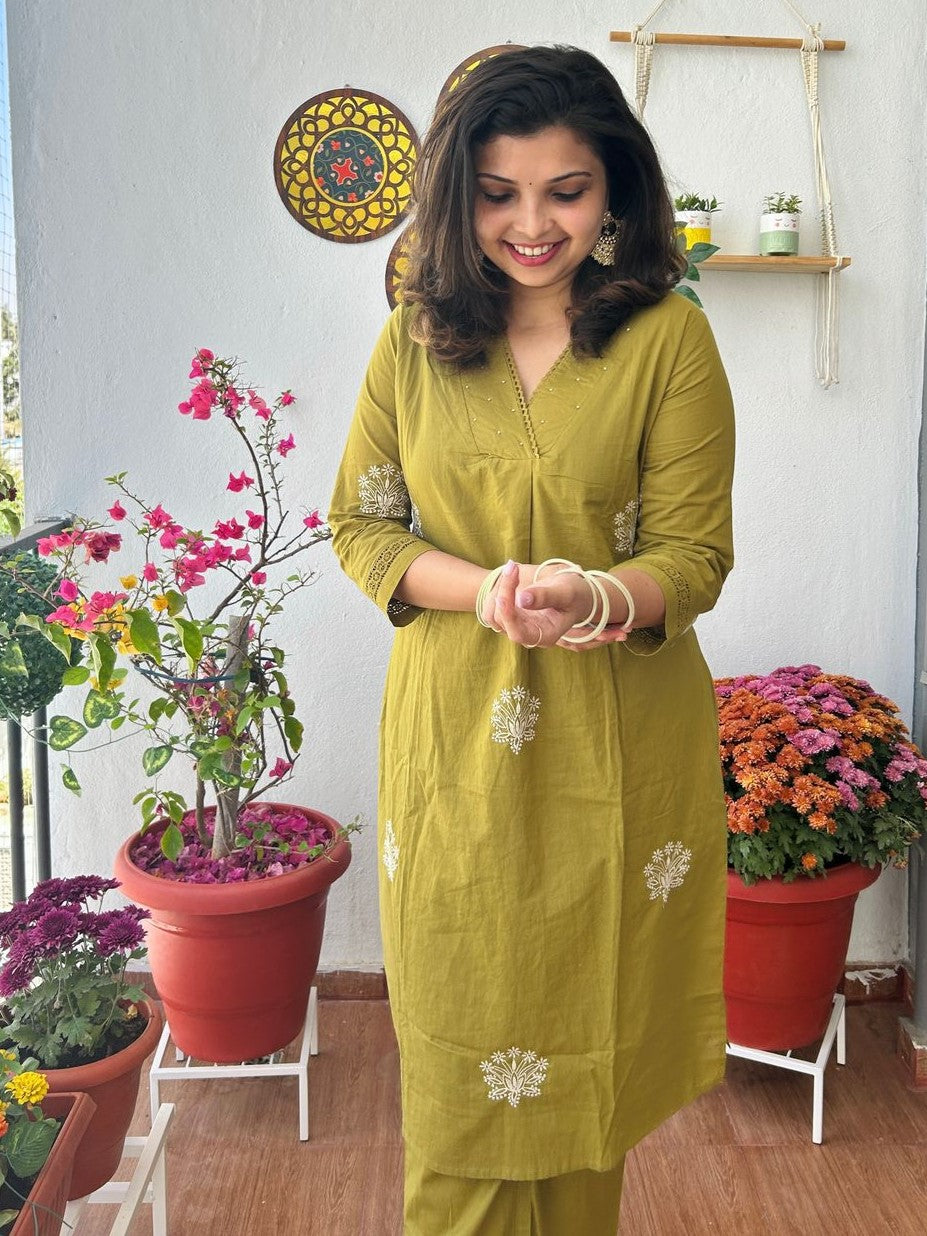 Cotton Co Ord set with embroidery