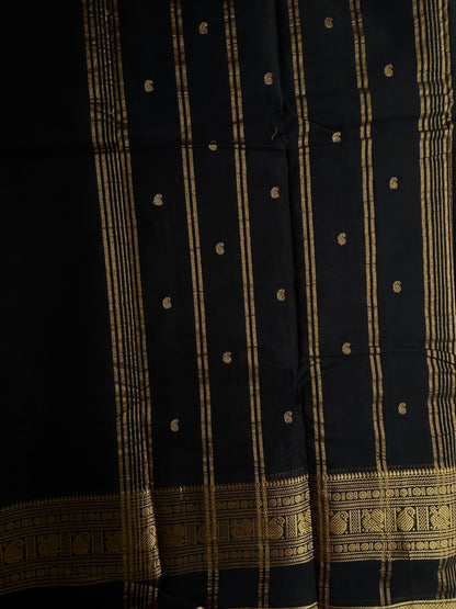 Kanchi cotton saree with butta weaves black
