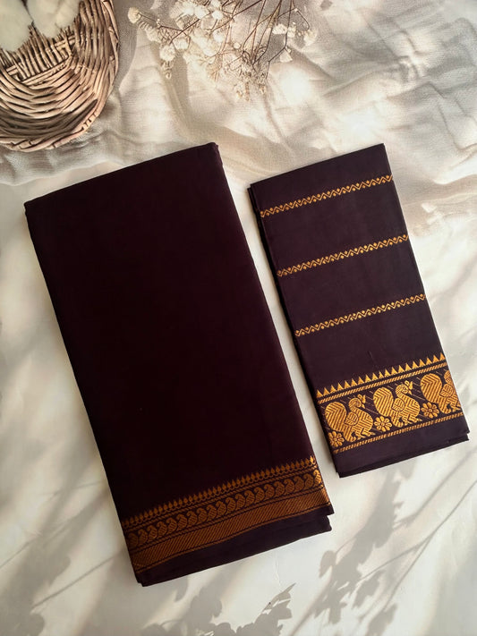 Sungudi Cotton saree with Velthari blouse brown
