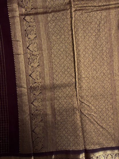120 mercerised Kanchi cotton saree in zari checks with a grand pallu