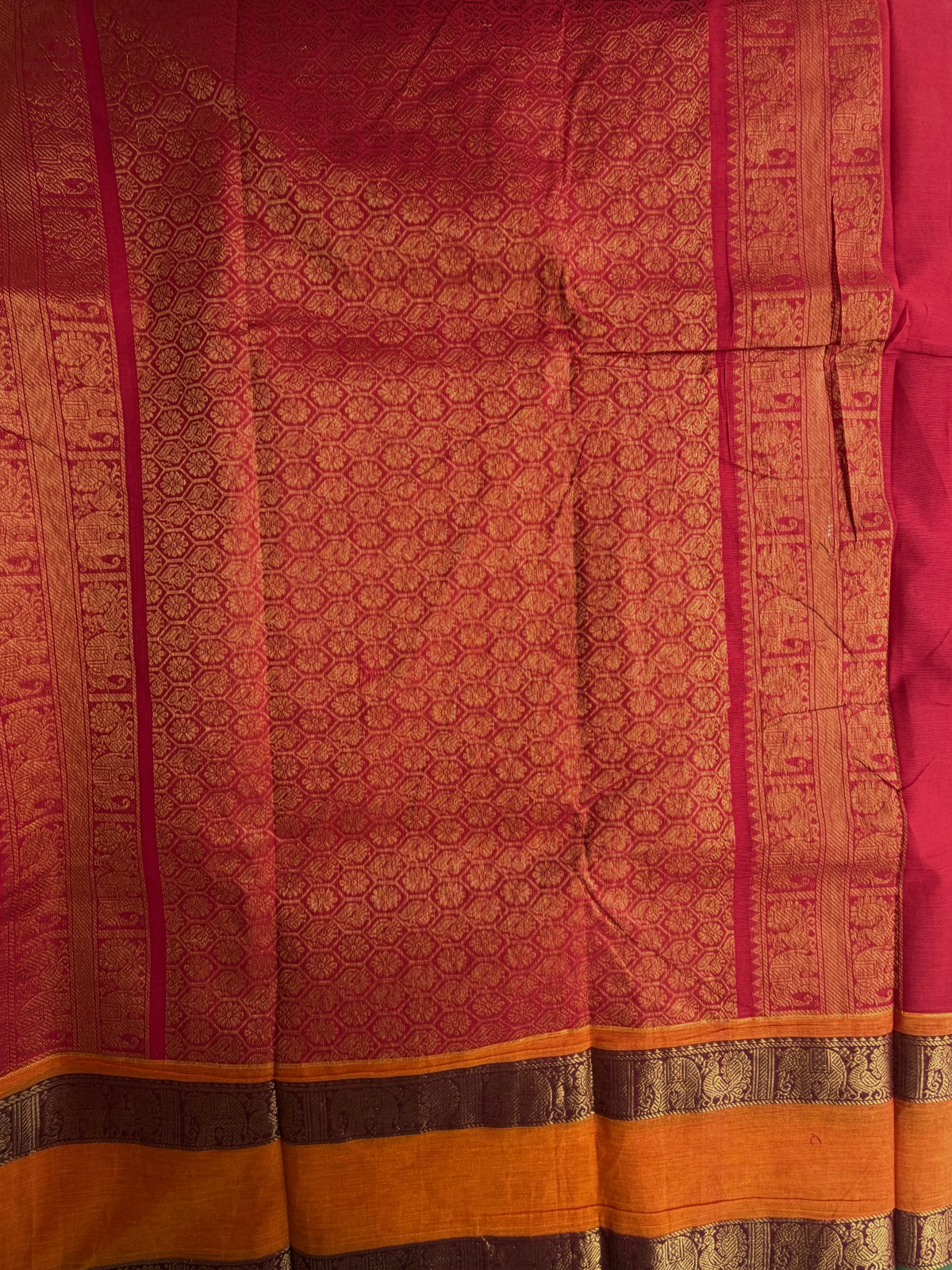 Kanchi cotton saree in checks & butta weaves & grand pallu