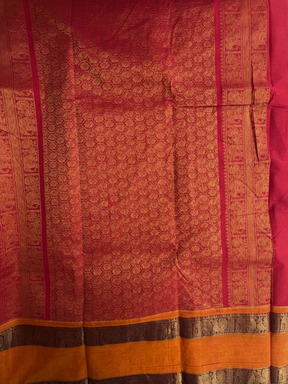Kanchi cotton saree in checks & butta weaves & grand pallu