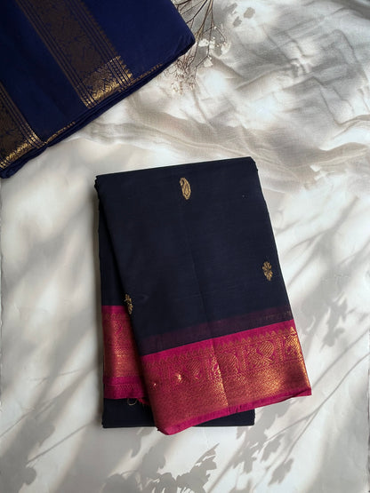 Kanchi cotton saree in butta weaves - deep navy blue