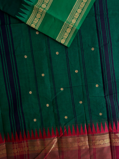 Kanchi cotton saree with butta weaves green