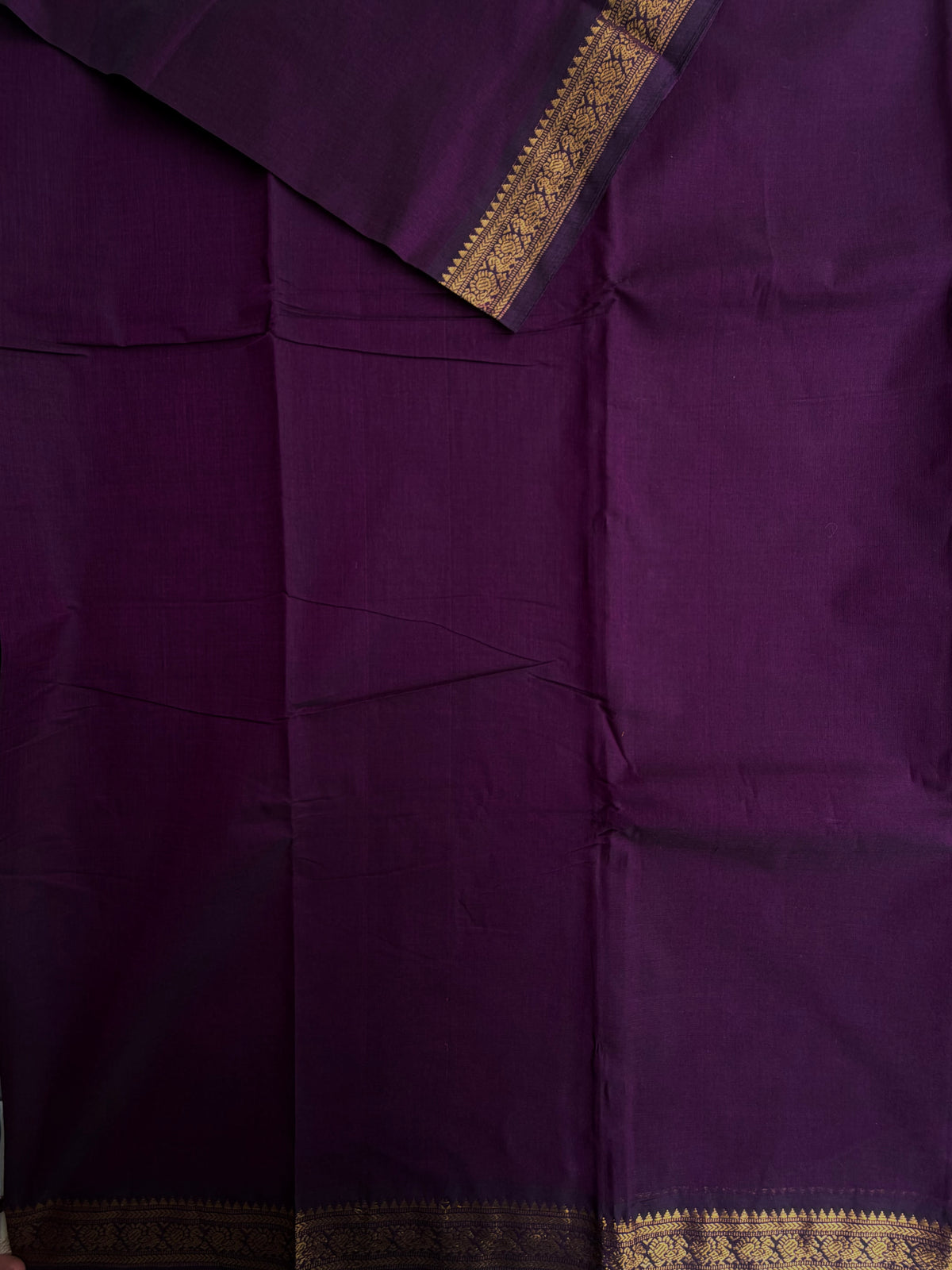 Kanchi cotton saree with minimal zari border weaves purple