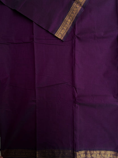 Kanchi cotton saree with minimal zari border weaves purple
