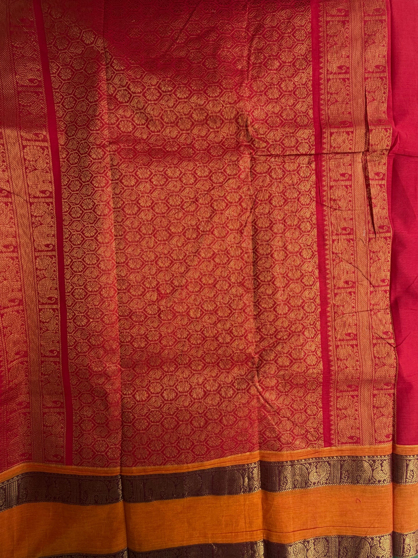 Kanchi cotton saree in checks & butta weaves & grand pallu