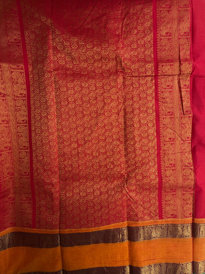 Kanchi cotton saree in checks & butta weaves & grand pallu
