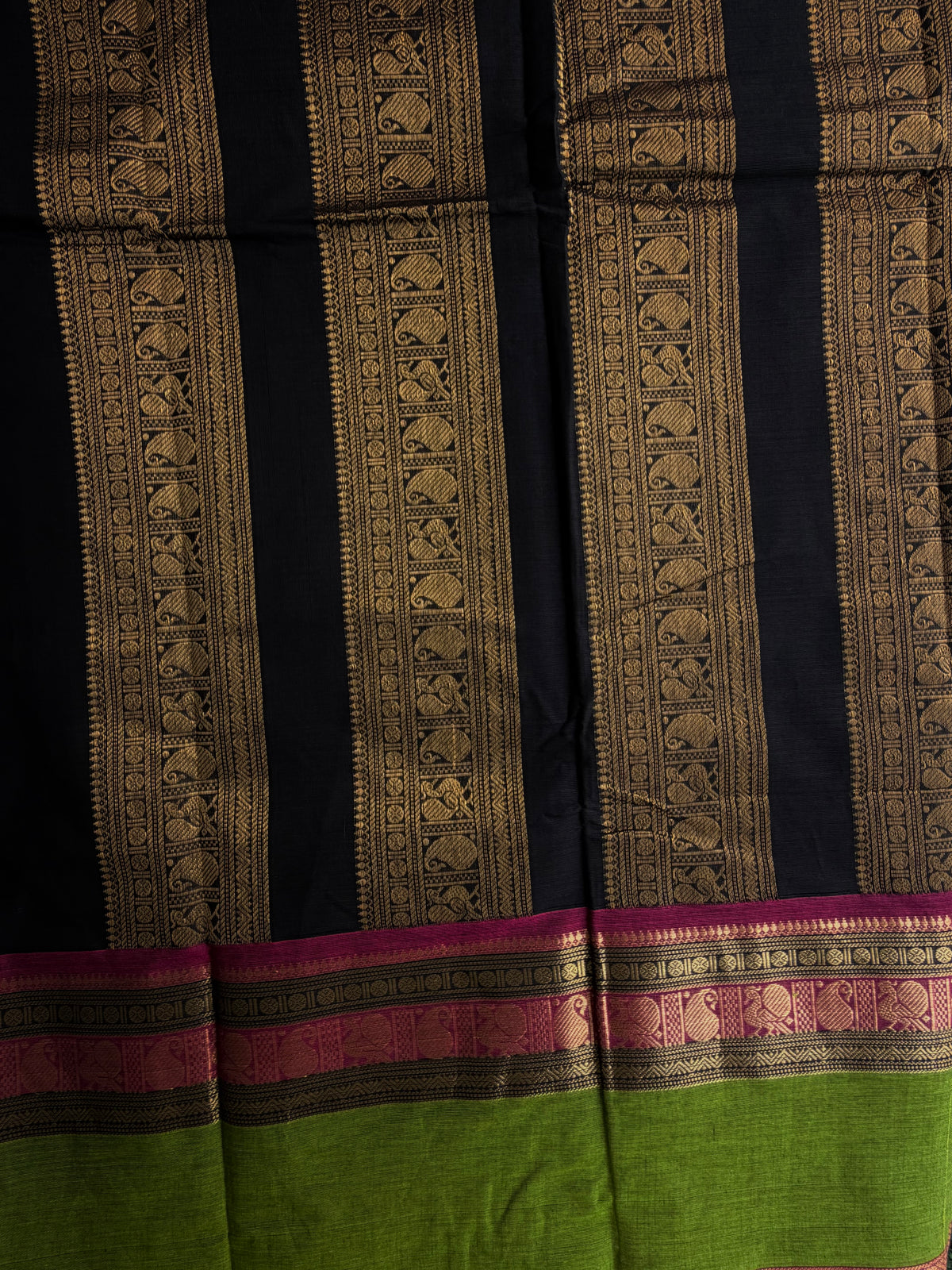 Black Kanchi cotton with annam zari butta weaves & grand pallu