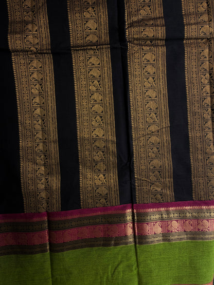 Black Kanchi cotton with annam zari butta weaves & grand pallu