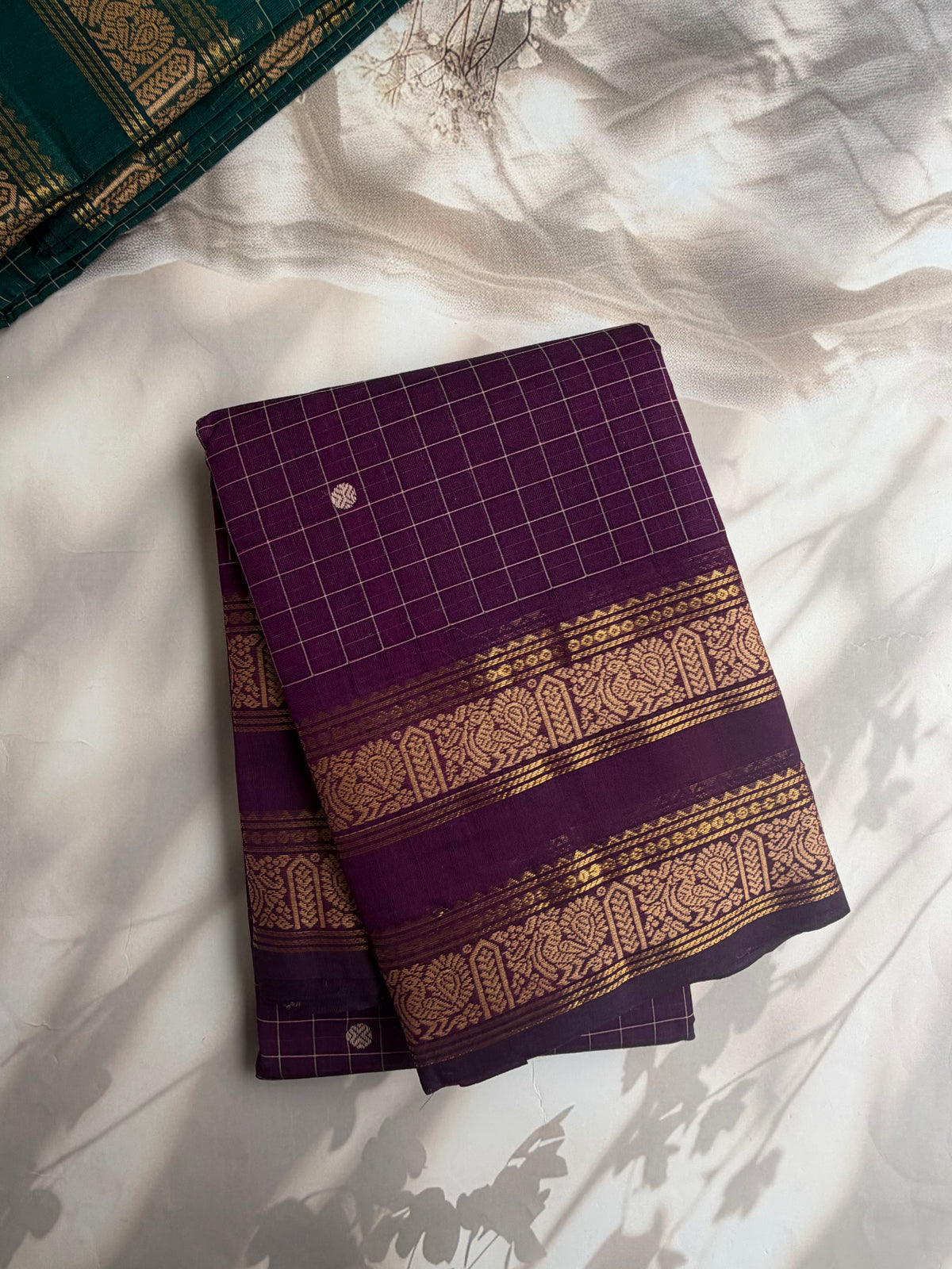 Kanchi cotton saree with kattam & butta weaves