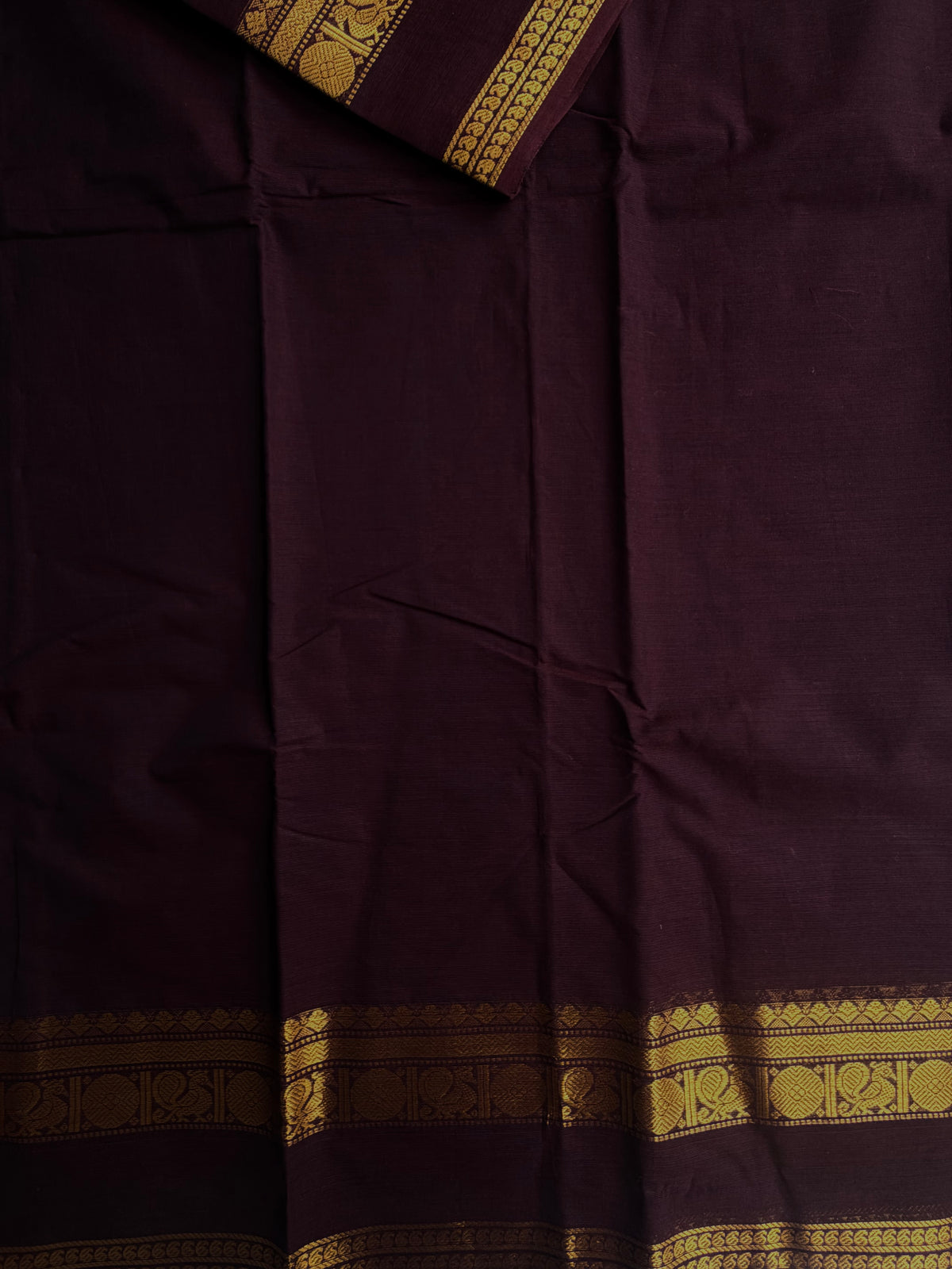 Kanchi cotton saree with zari weaves - brown