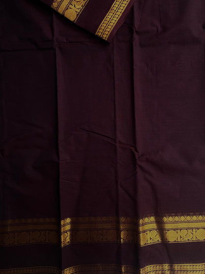 Kanchi cotton saree with zari weaves - brown