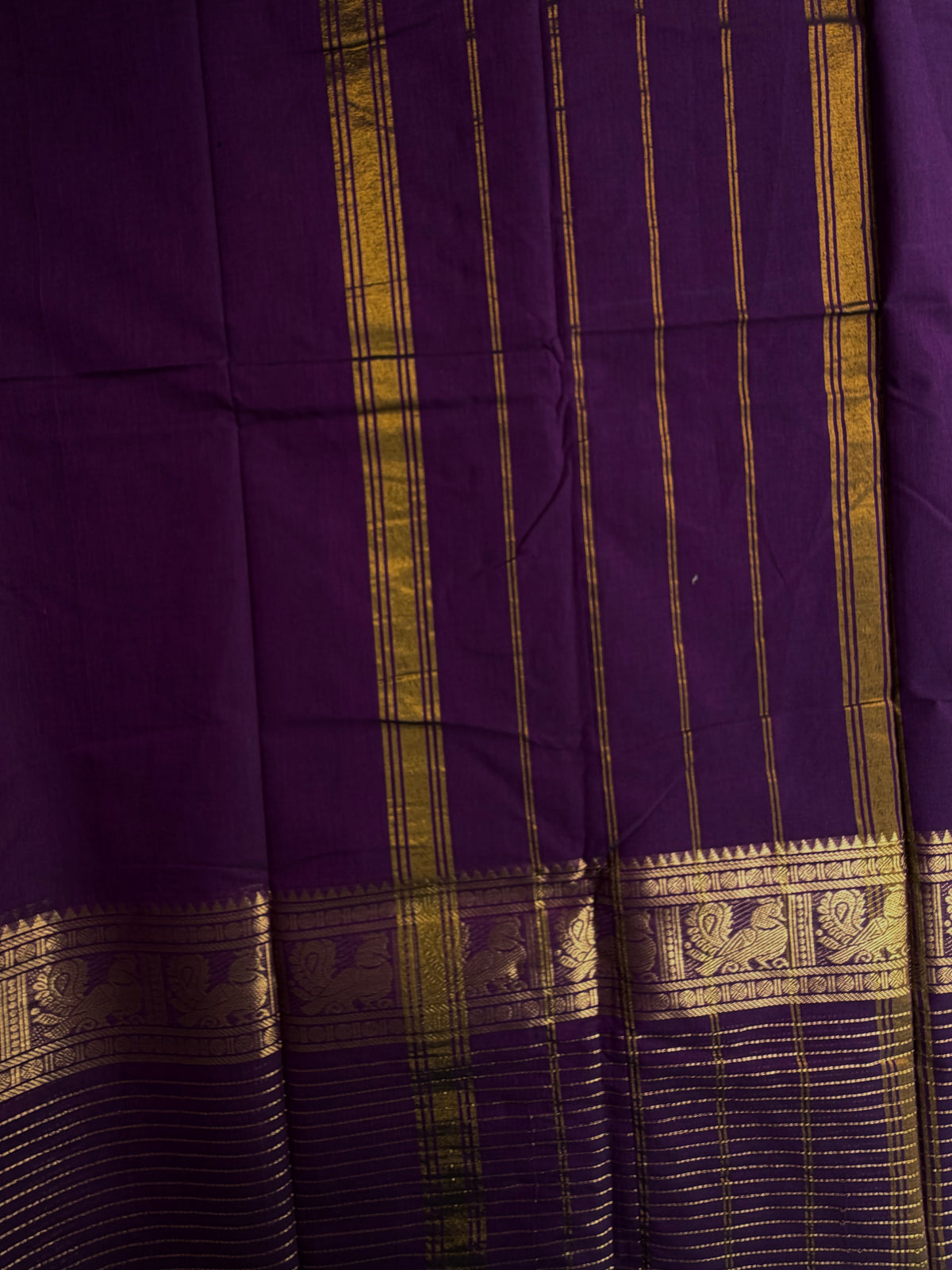 Kanchi cotton saree with zari lines border purple