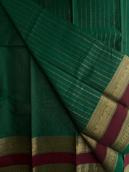 Kanchi cotton saree in Vairaoosi weaves & grand pallu Green