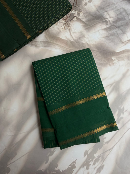 Kanchi cotton saree with vairaoosi weaves green