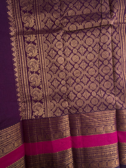 Kanchi cotton saree with Vairaoosi & butta weaves & grand pallu - purple