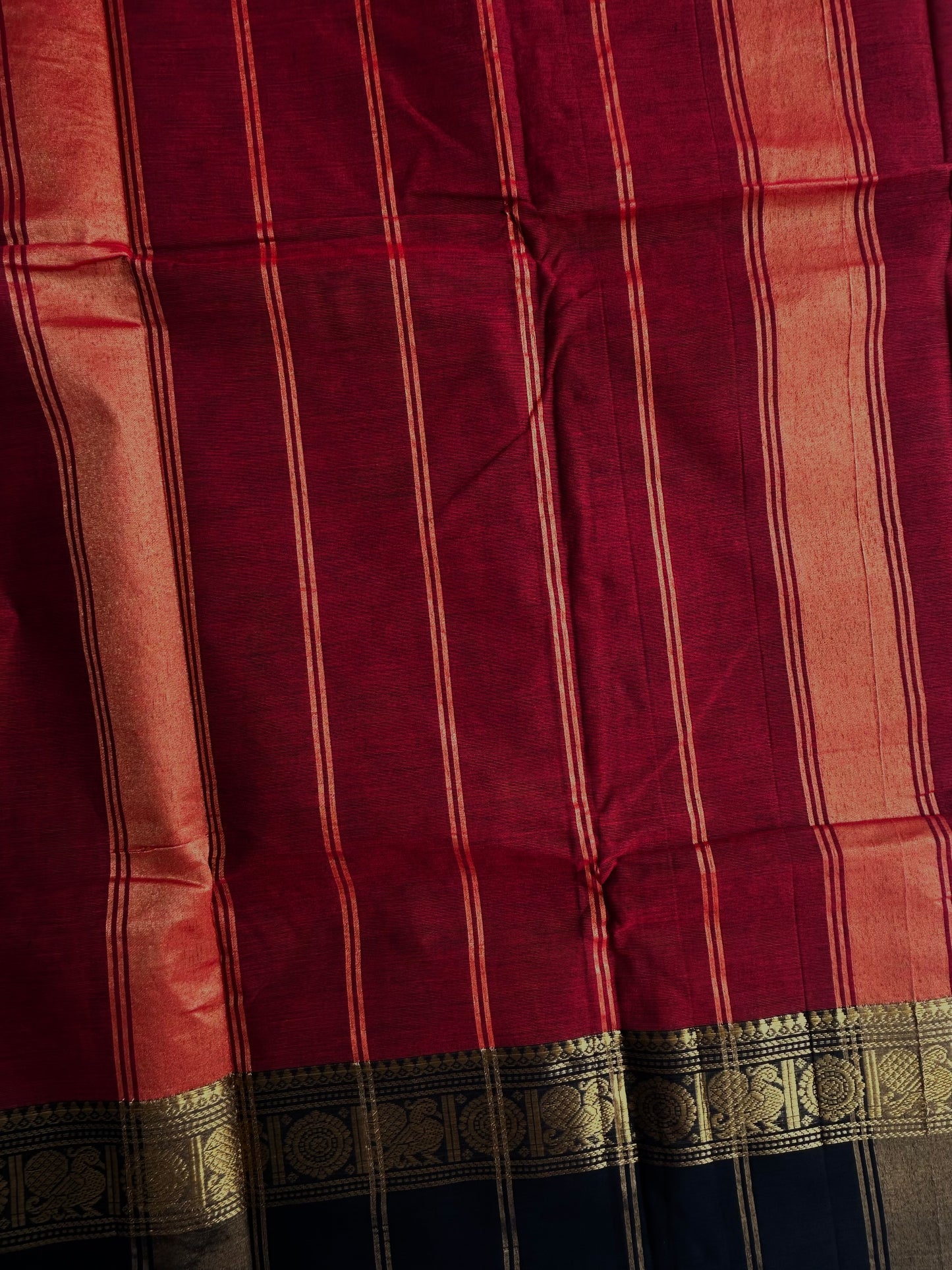 Kanchi cotton saree with zari weaves maroon with black border