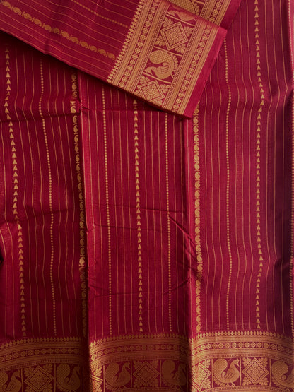 Kanchi cotton Vairaoosi weaves & grand pallu dark red