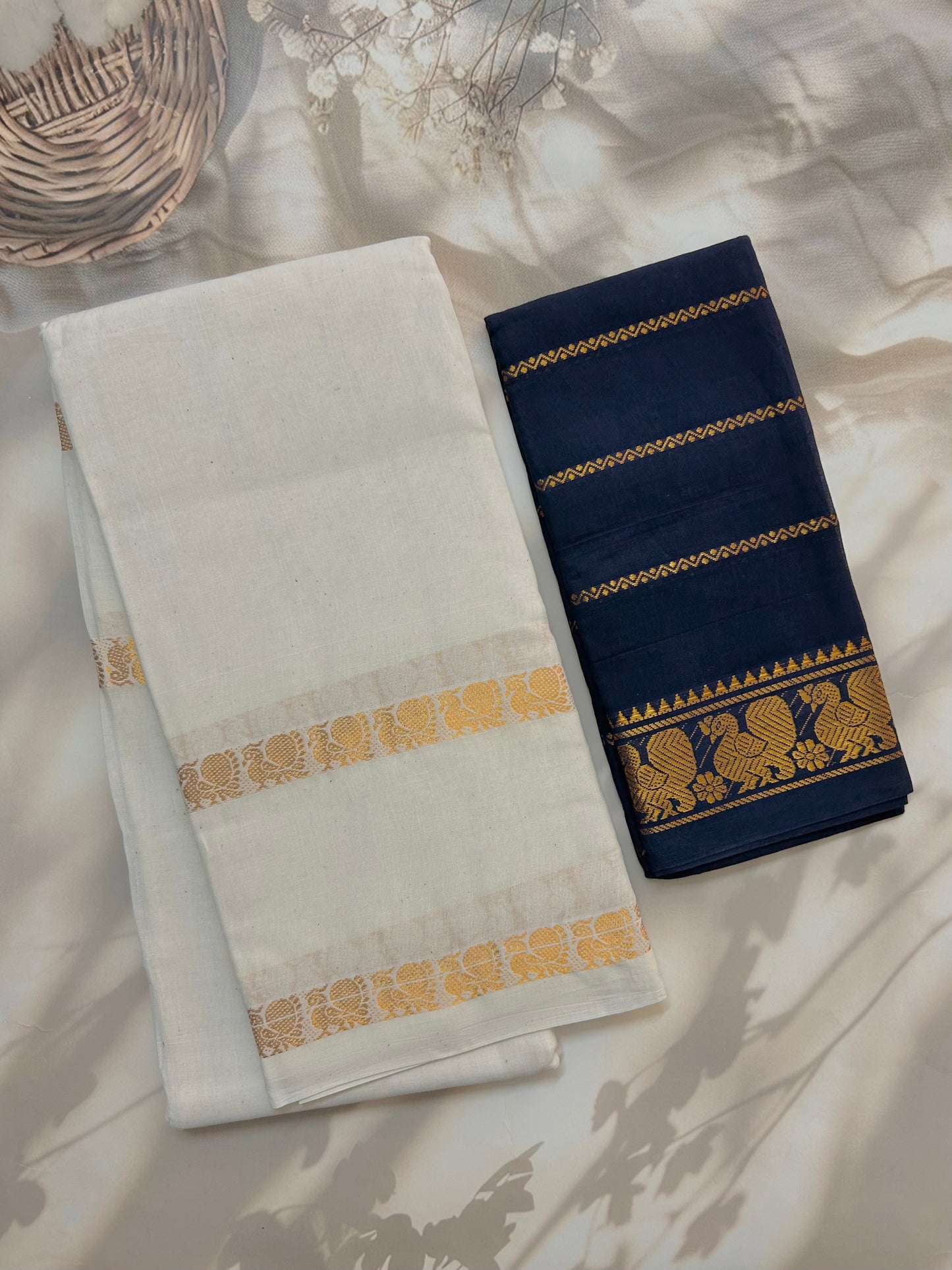 Sungudi Cotton saree with peacock zari border