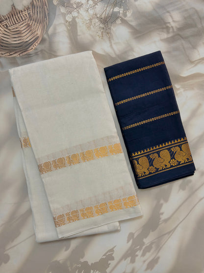 Sungudi Cotton saree with peacock zari border