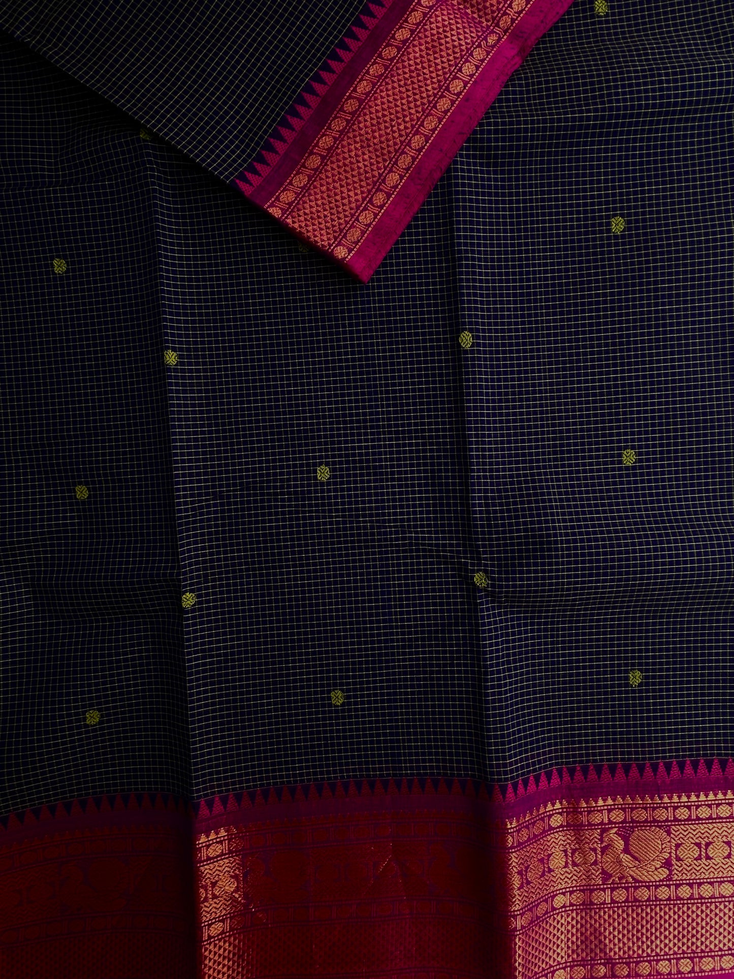 Kanchi cotton saree with checks and butta weaves
