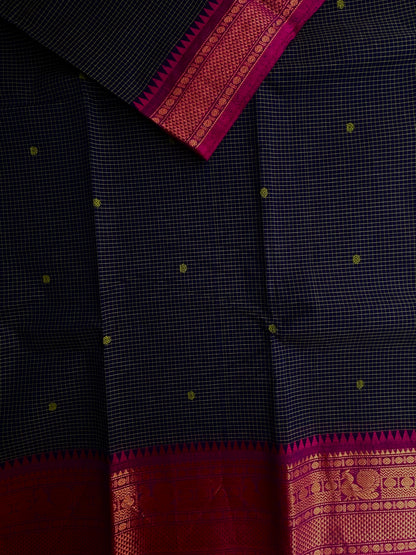 Kanchi cotton saree with checks and butta weaves